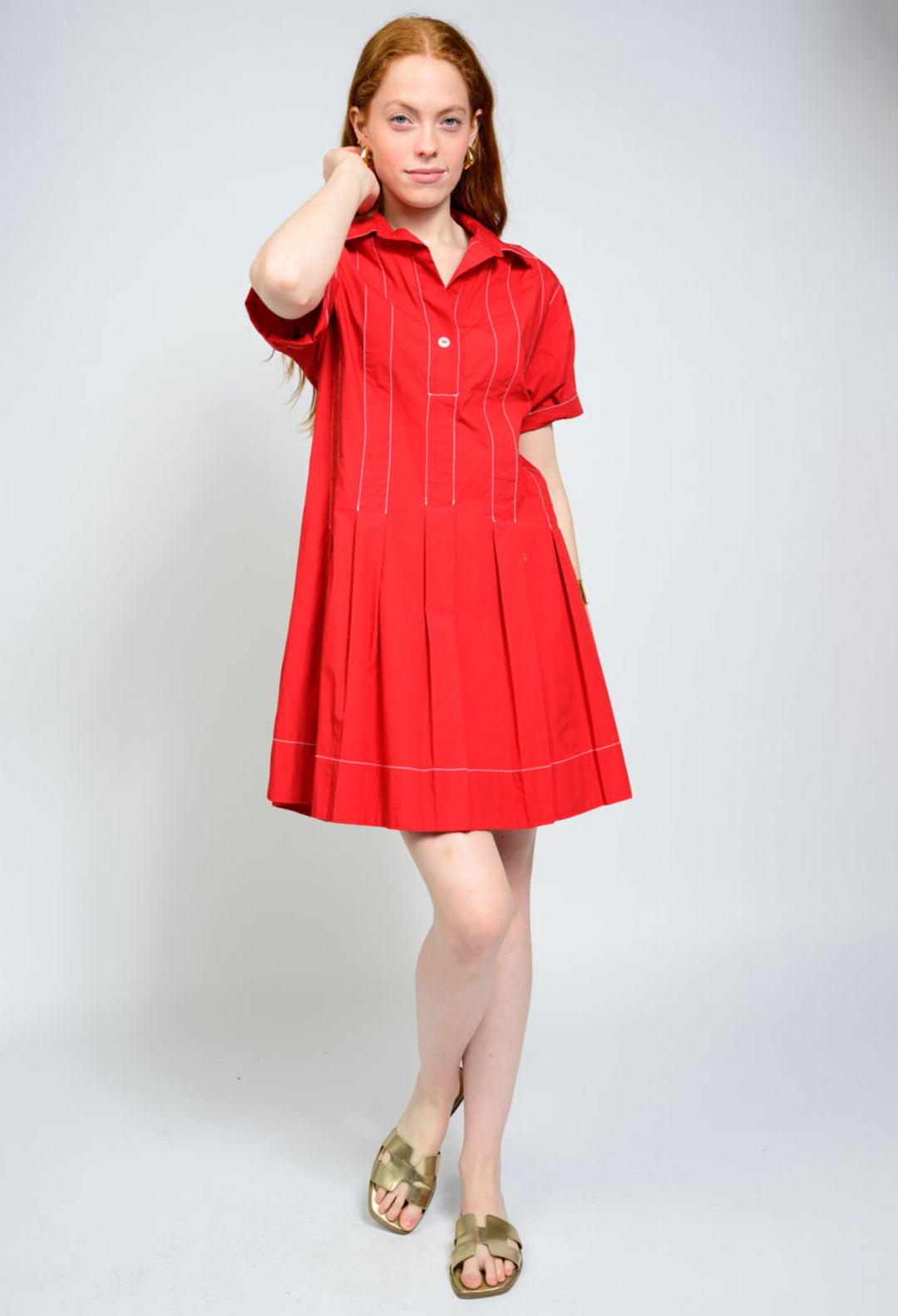 Scarlet Stroll Pleated Dress