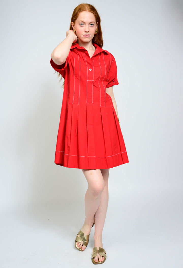 Scarlet Stroll Pleated Dress