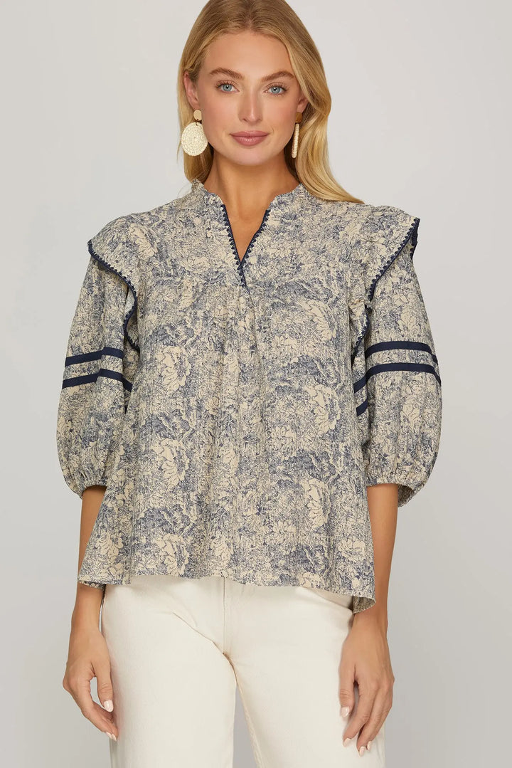 Wisteria Mist Ruffle Sleeve Blouse