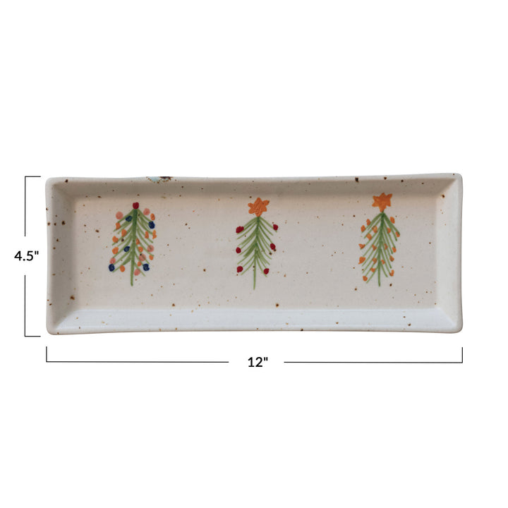 Hand-Painted Stoneware Platter with Christmas Trees