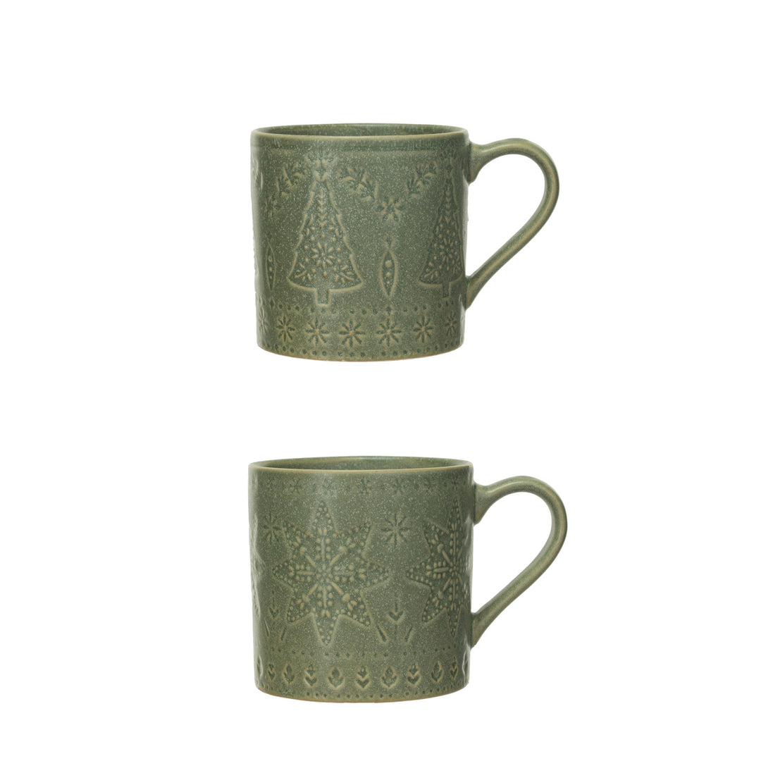 Green Holiday Stoneware Mugs