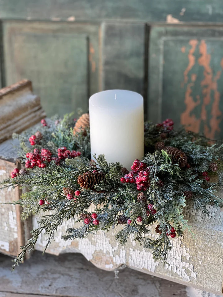 Frosted Red Berry Candle Ring – 14”