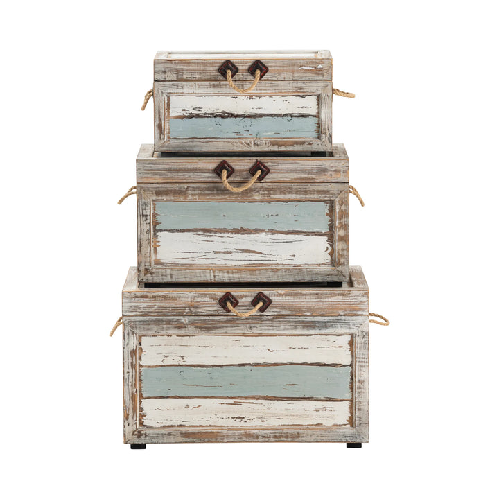 Coastal Distressed Wood Storage Trunk