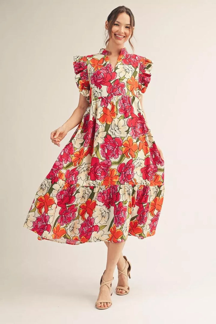 Jardin Rosé Floral Midi Dress