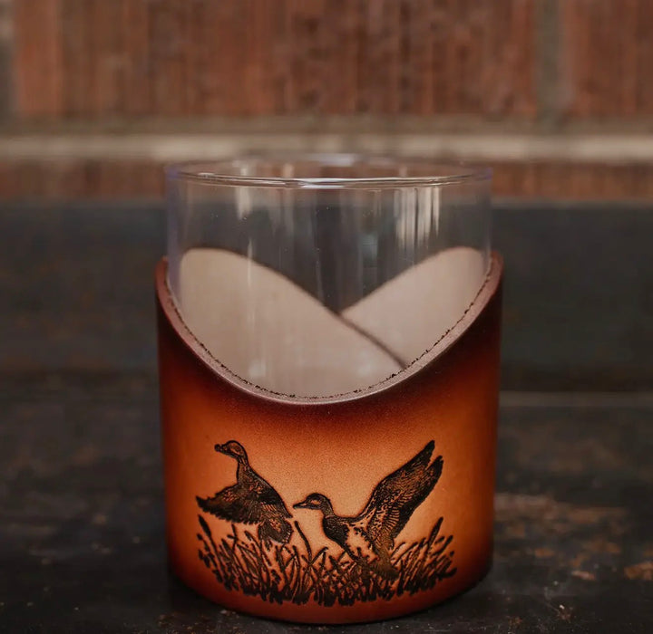 Lowball Glass with Genuine Leather Holder