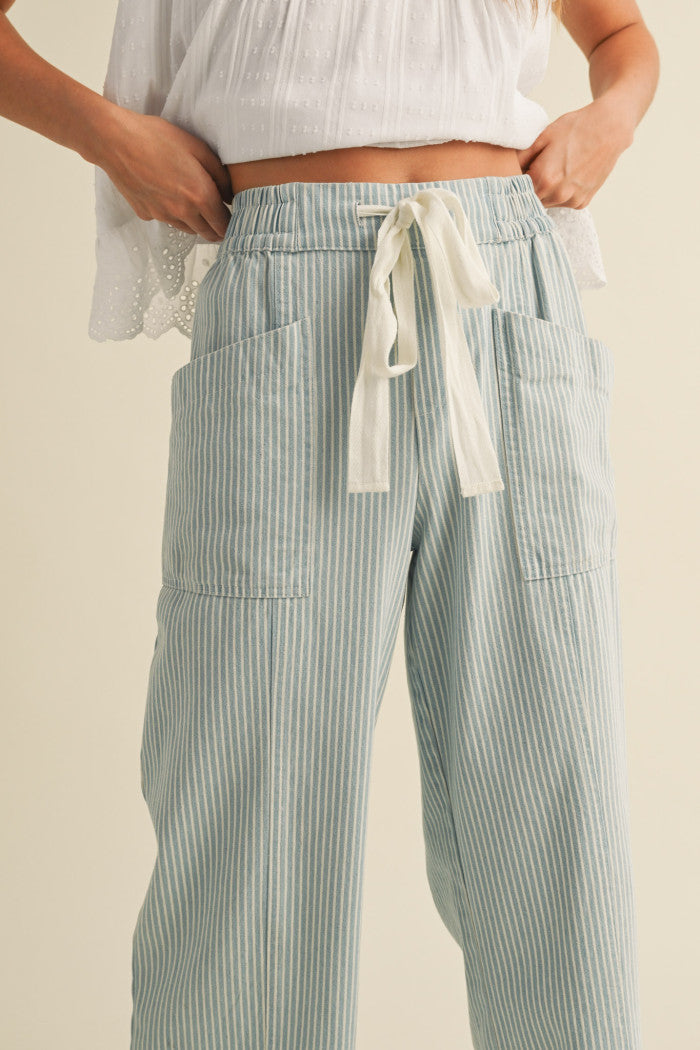 Light Blue Stripes Drawstring Pants