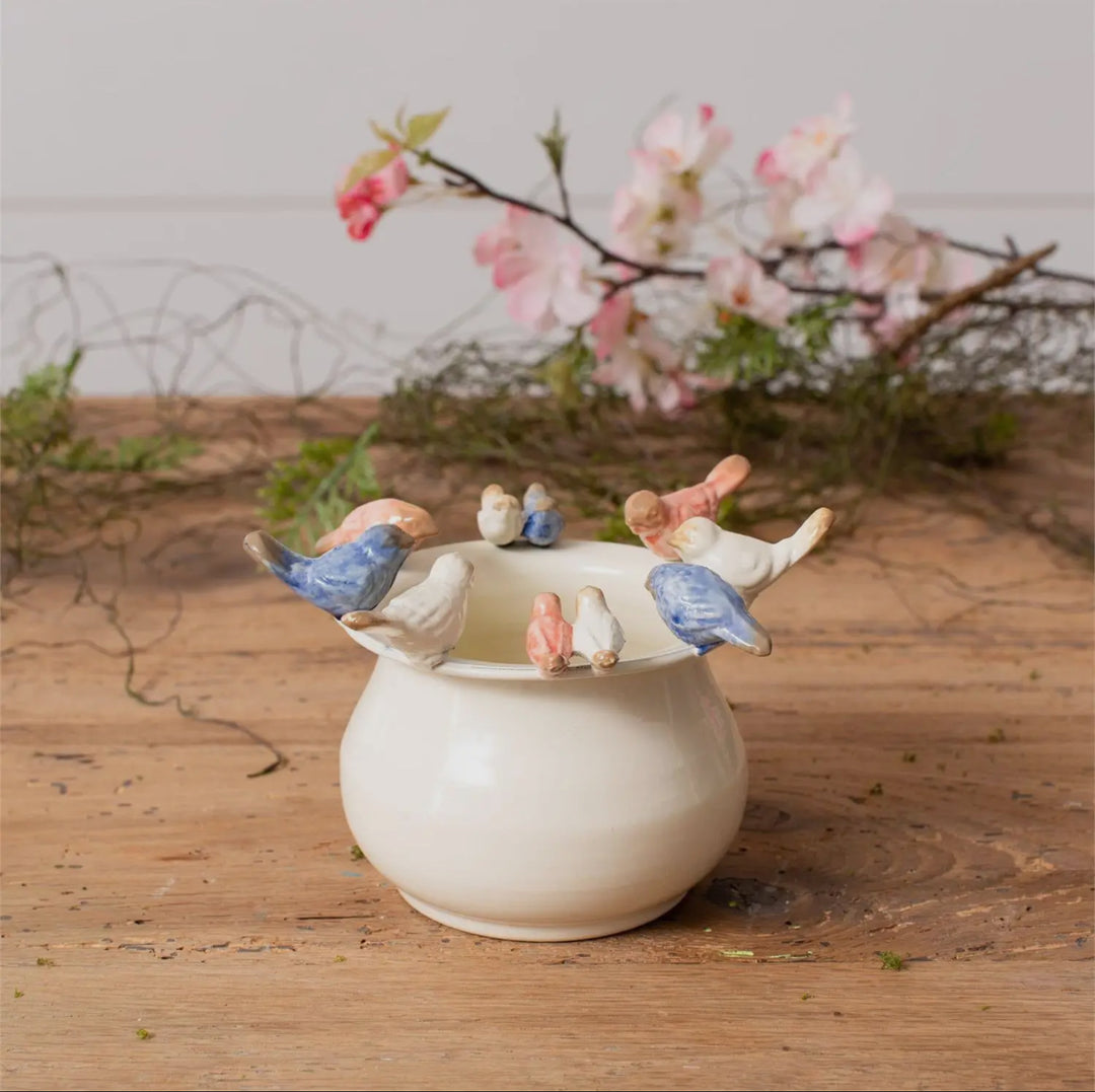 Enamel Pot with Birds on Rim