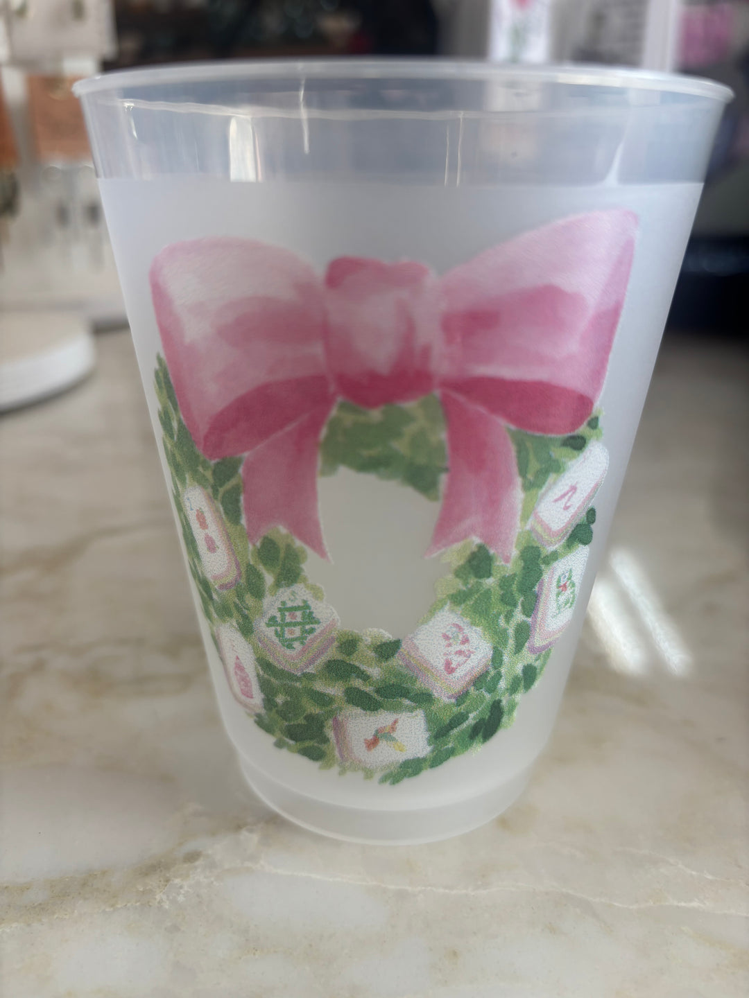 Pink Bow Mahjong Stadium Cups – Set of 8