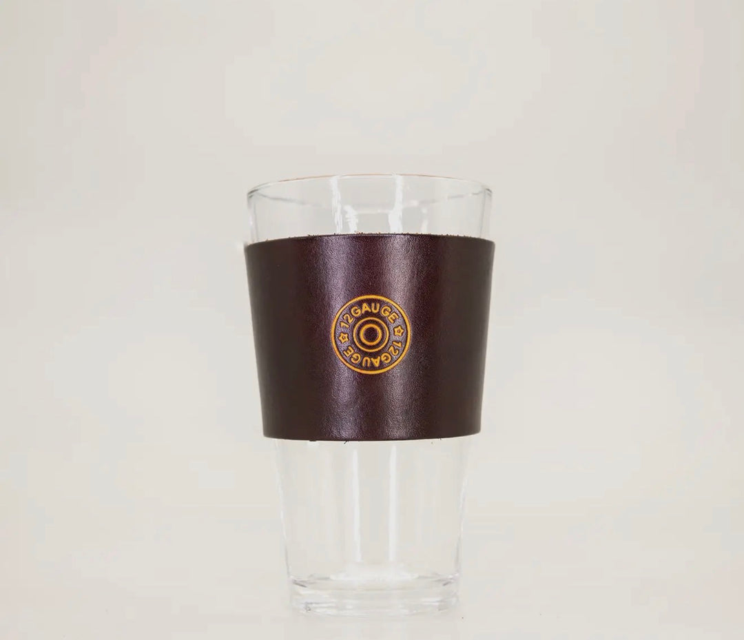 Pint Glass with Genuine Leather Holder