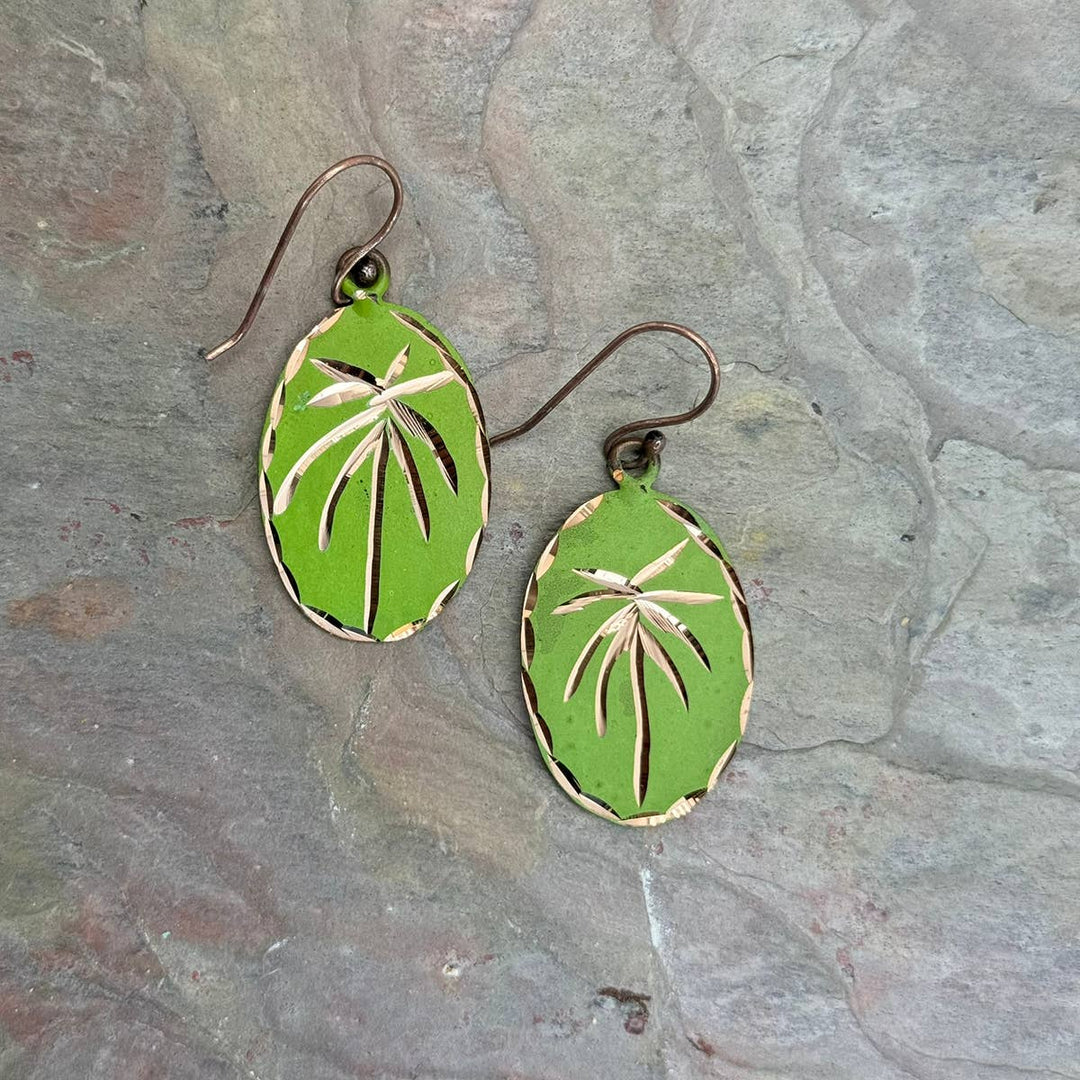 Patina Engraved Copper Earrings