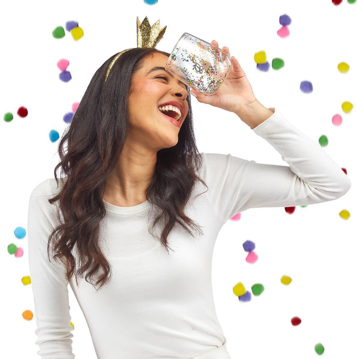 Birthday Queen Glitter Wine Glass & Crown Headband Set