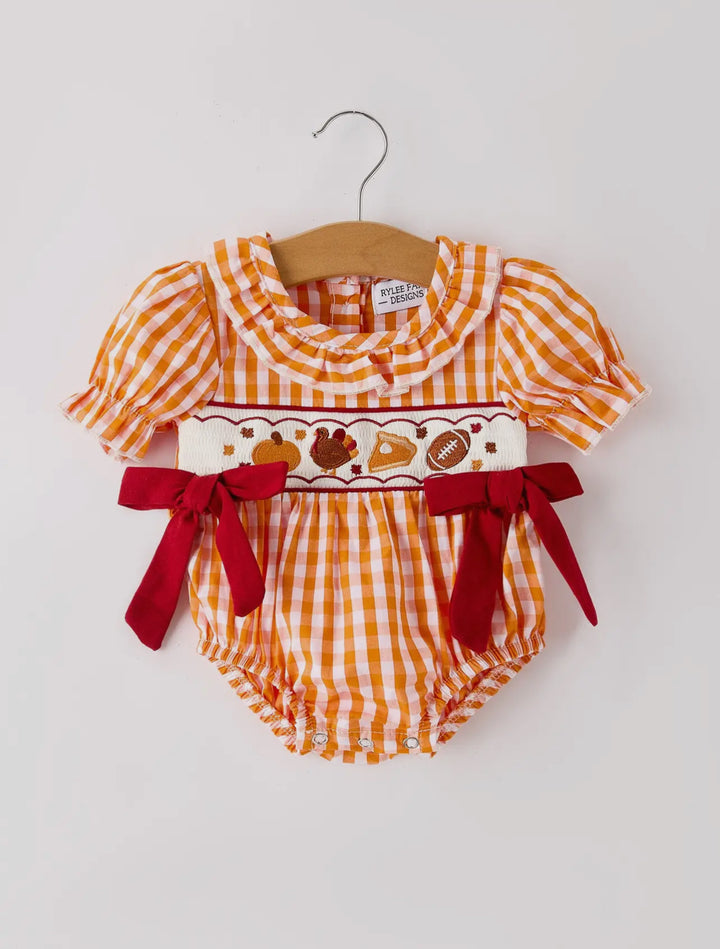 All Things Fall Smocked Embroidered Romper