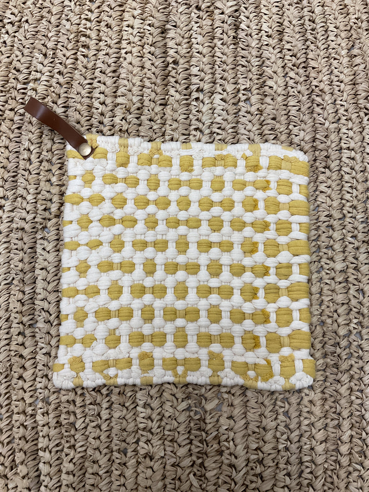 Cotton Crocheted Pot Holder with Leather Strap