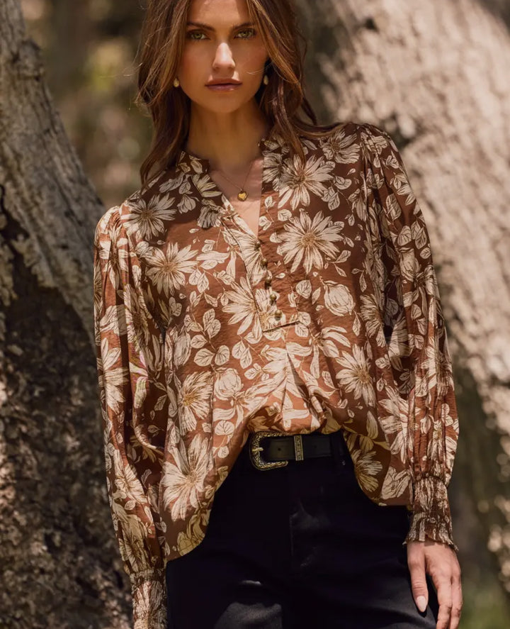 Maple Bloom Button-Front Blouse