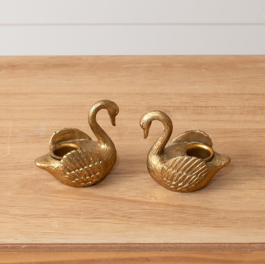 Gold Swan Taper Candle Holder