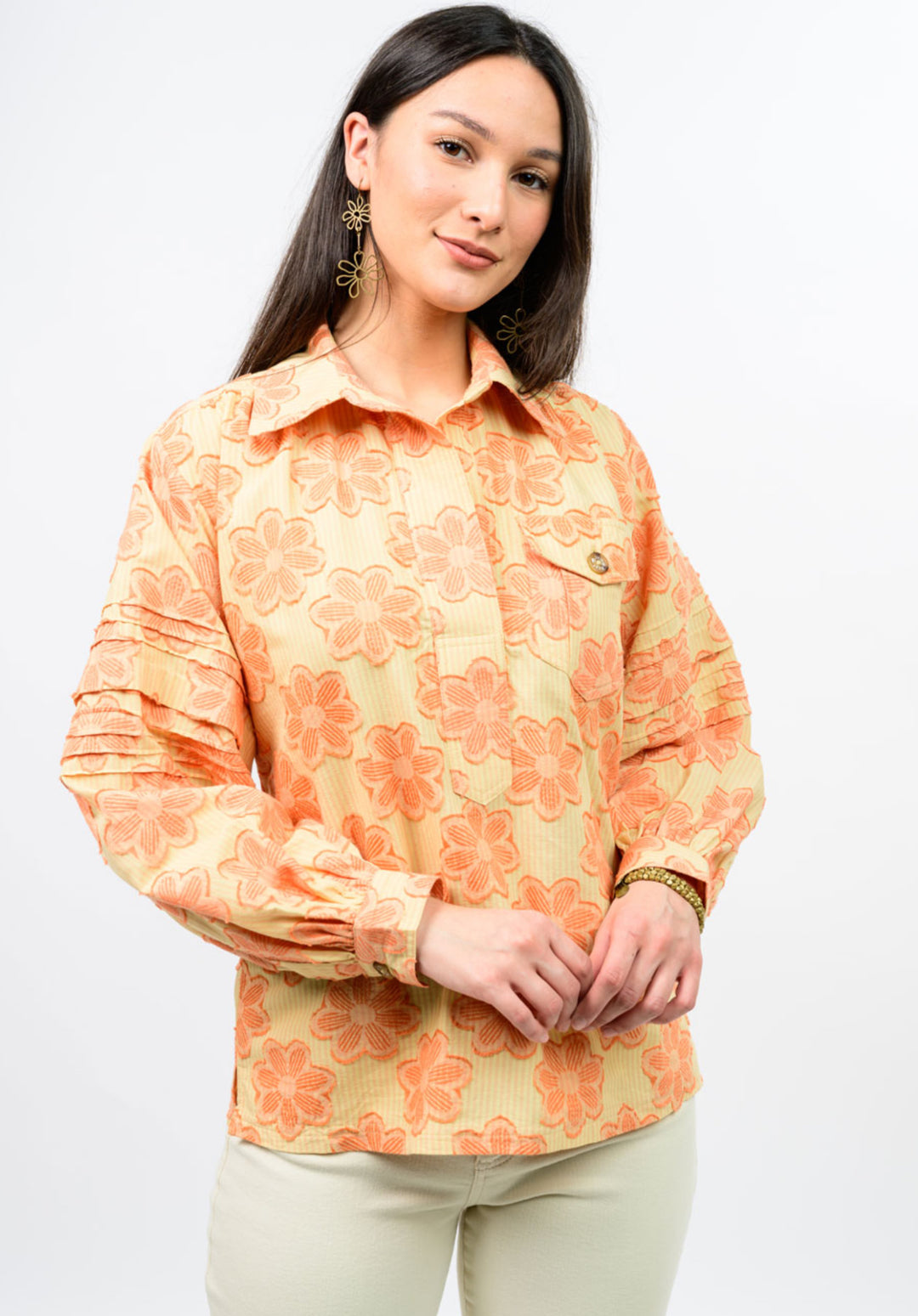 Peach Blossom Pleated Sleeve Top