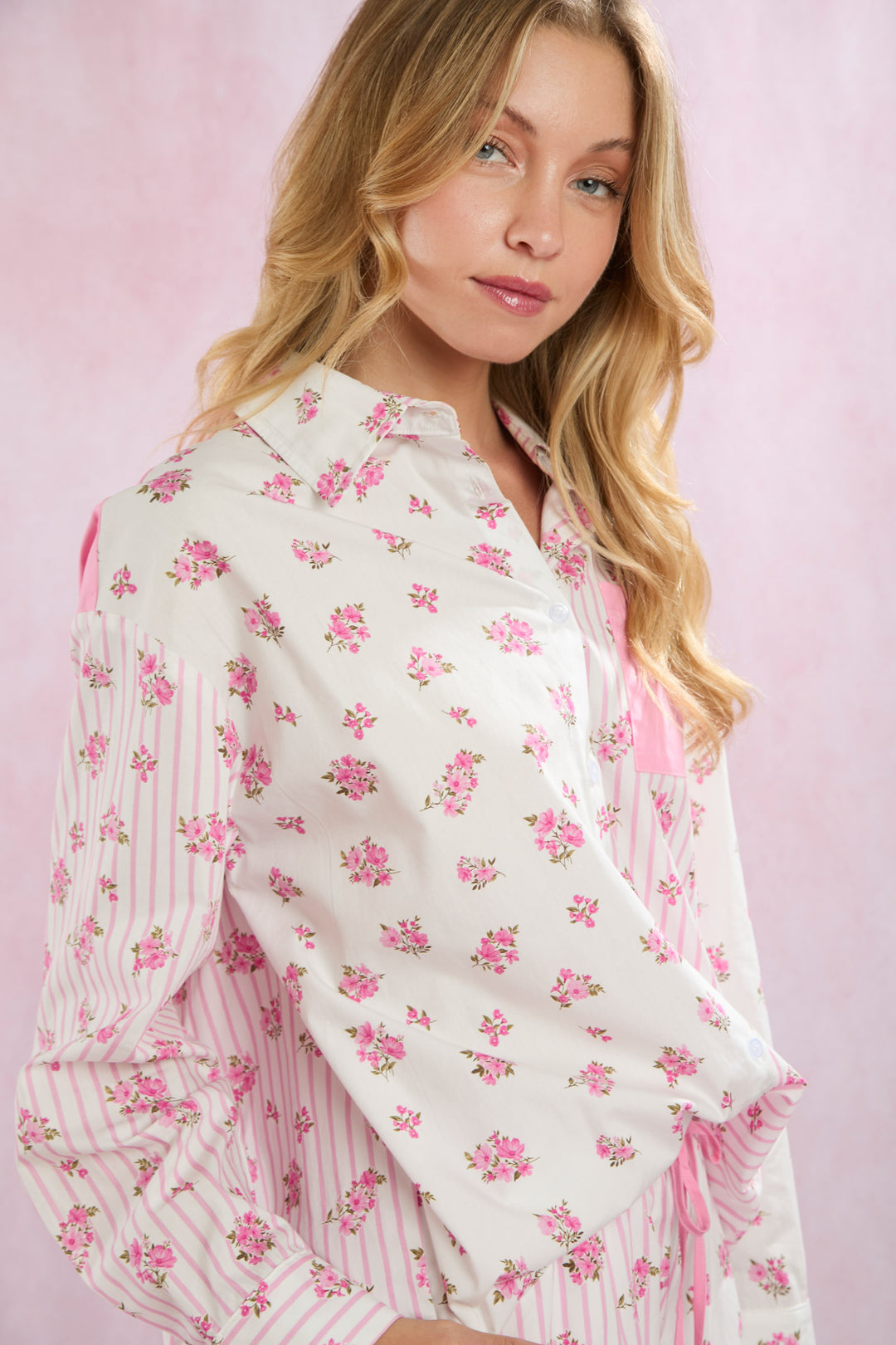 Pink Petals Patchwork Button-Up