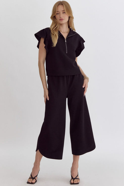 Textured Black Wide Leg Pants