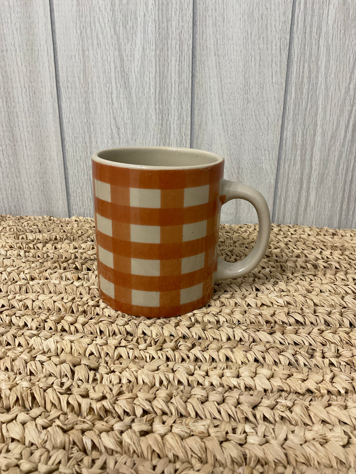 Hand-Painted Plaid & Stripe Stoneware Mugs