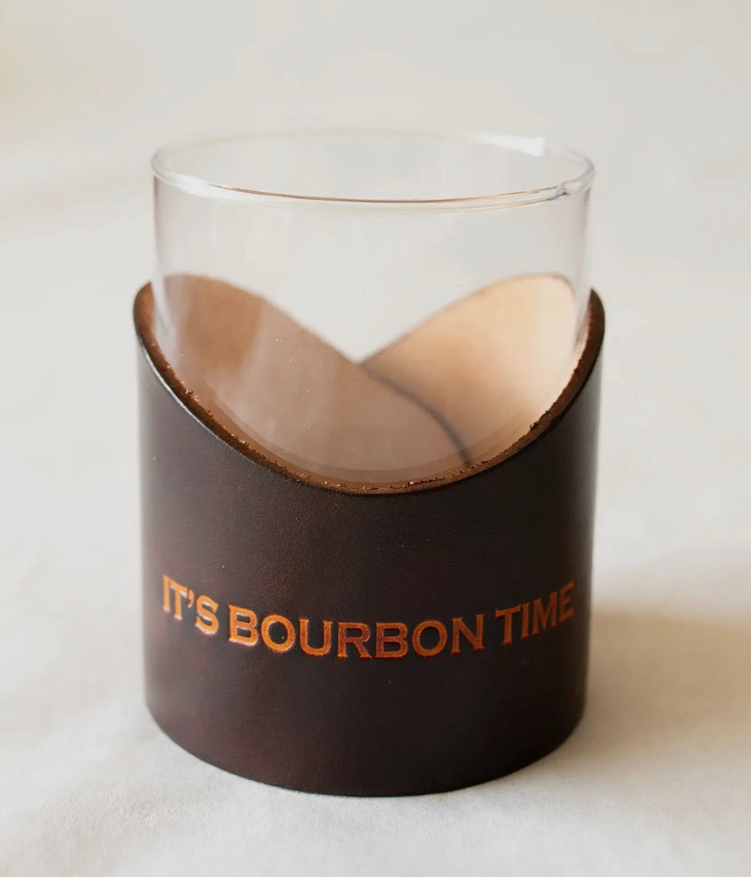 Lowball Glass with Genuine Leather Holder