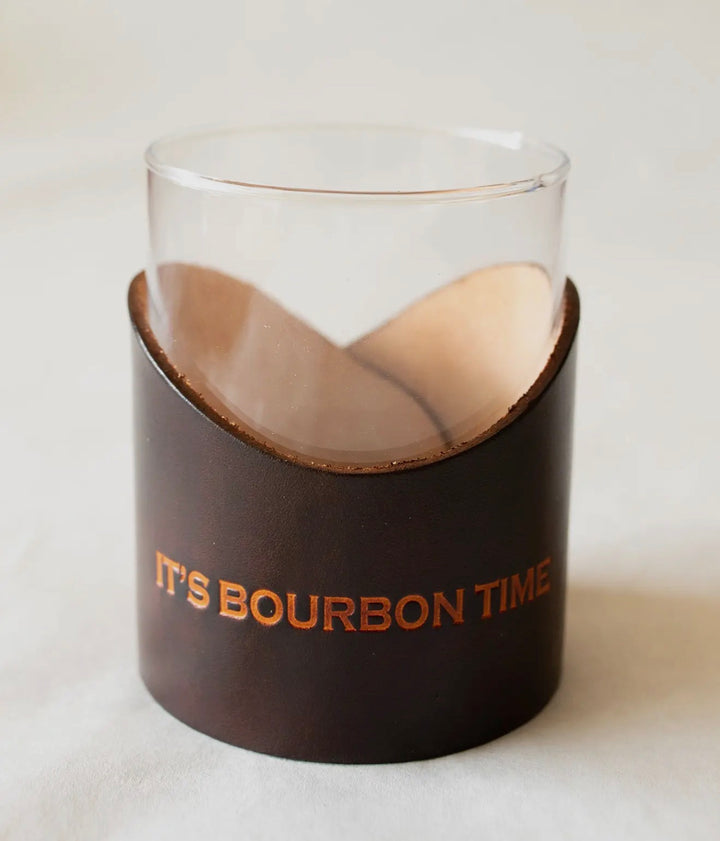 Lowball Glass with Genuine Leather Holder