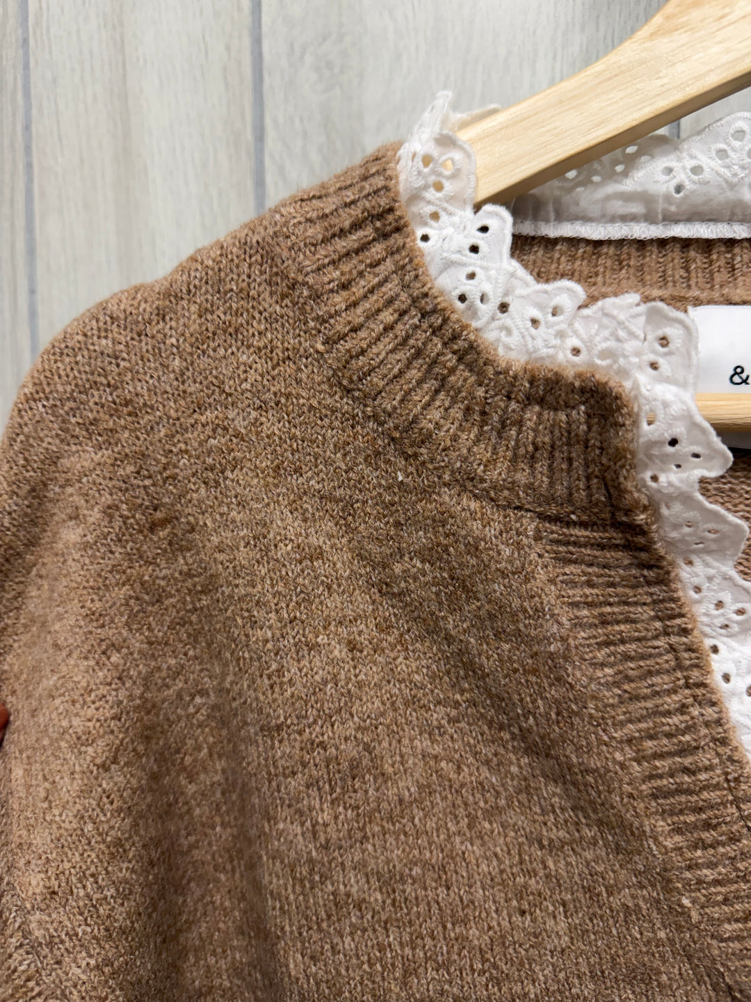 Café au Lait Lace Trim Sweater