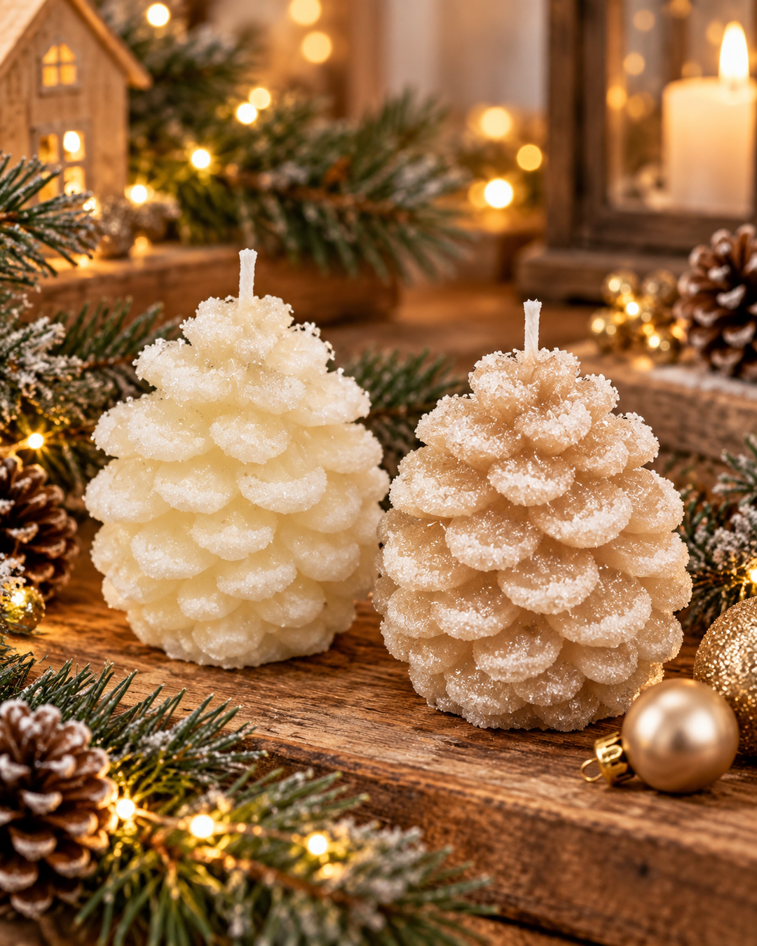 Frosted Pinecone Candles 3.75”