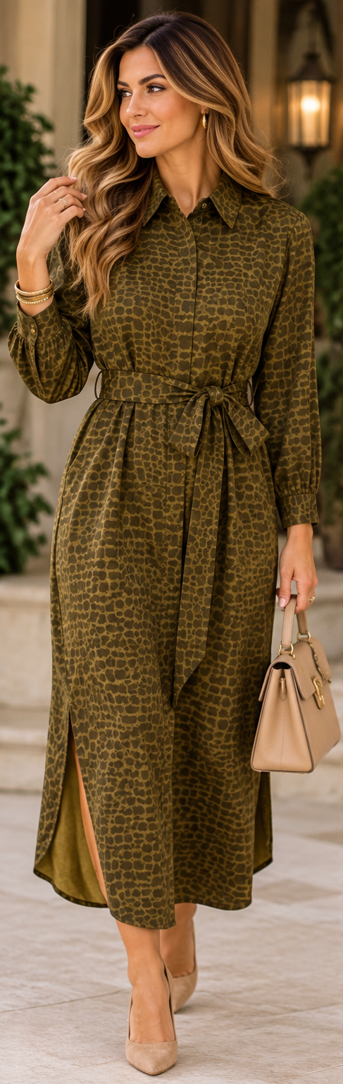 The Arden Olive Animal Print Midi Dress