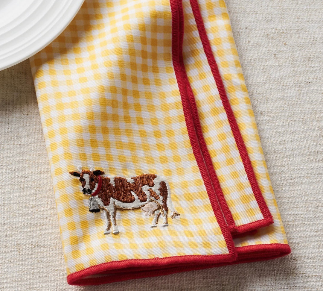 Farmhouse Gingham Embroidered Napkins