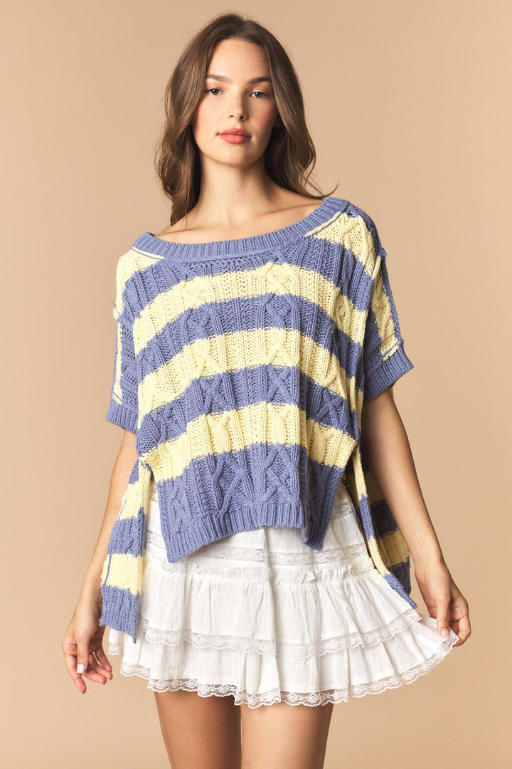 Bluebell Stripe Cable Knit Top