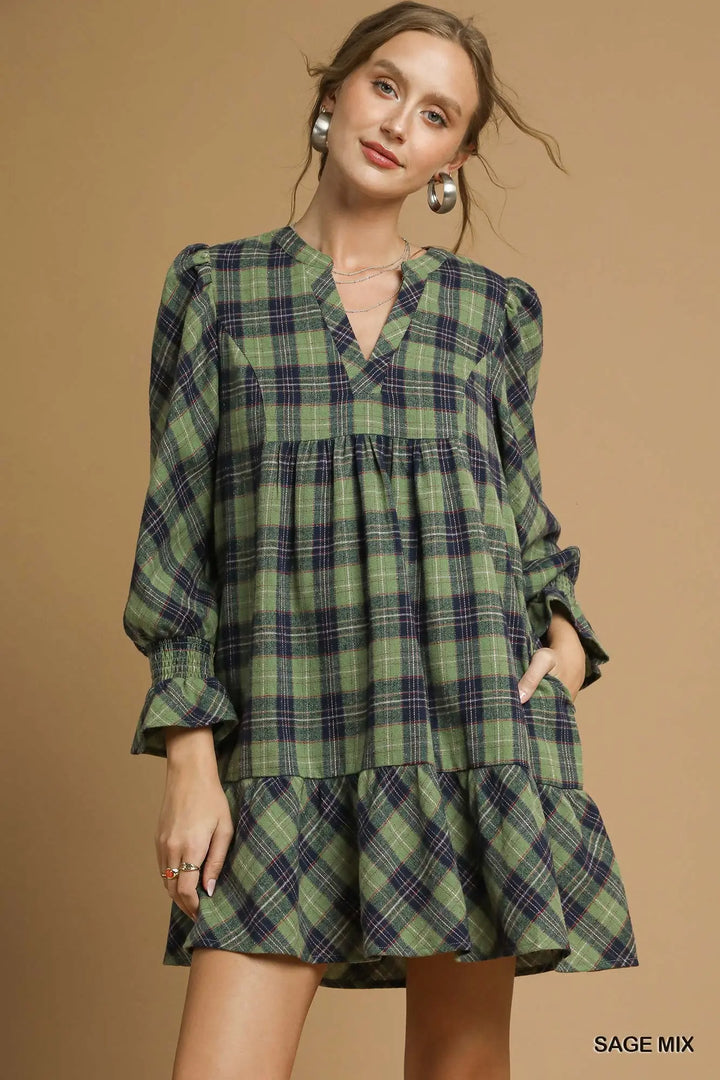 Sage Mix Plaid Dress