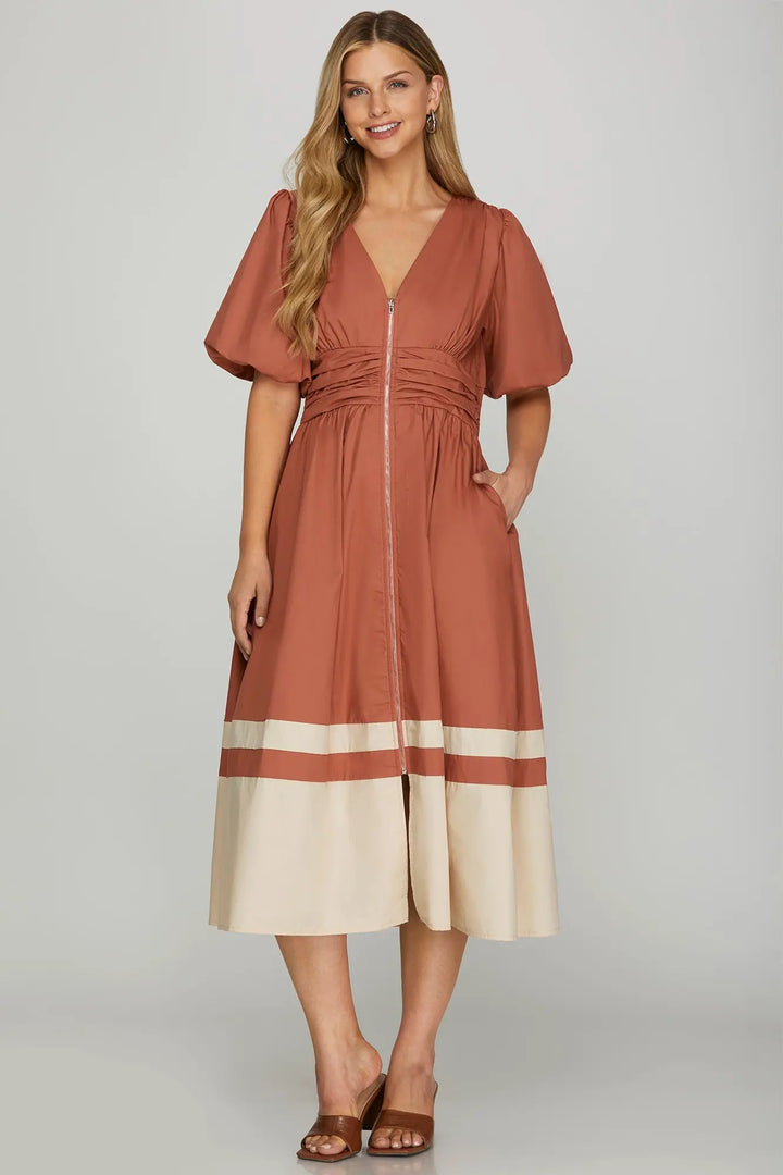 Canyon Breeze Colorblock Midi Dress