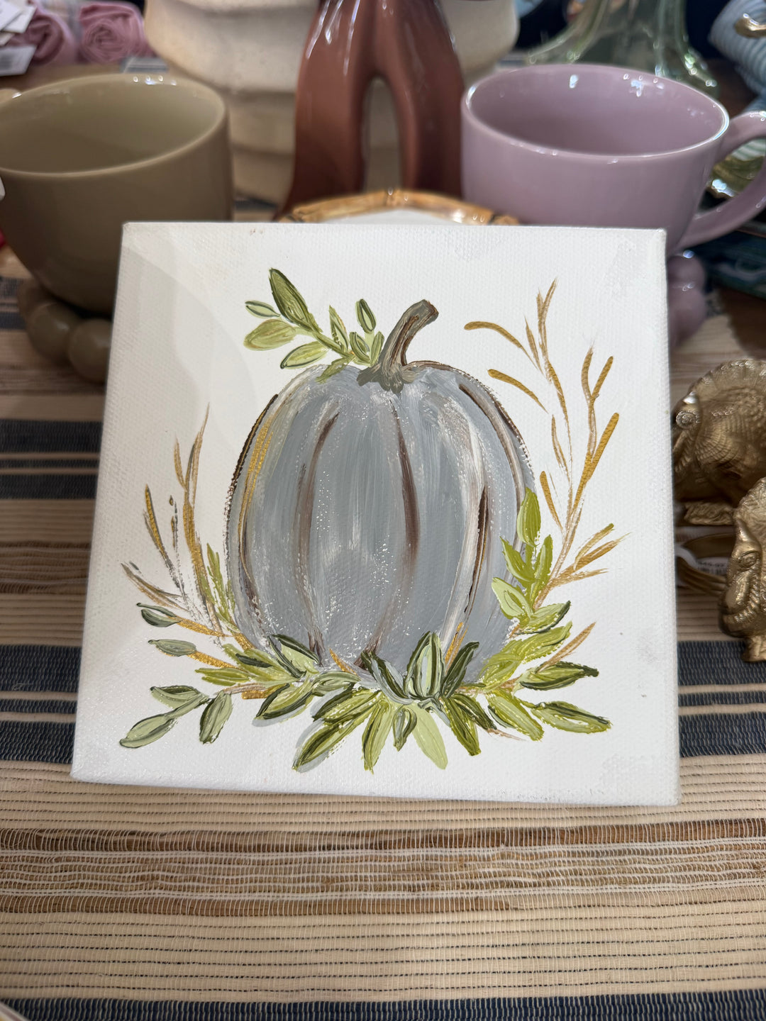 Blue Gray Harvest Pumpkin Canvas Block