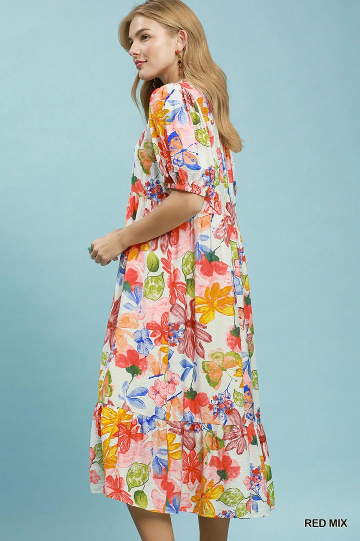 Painted Blooms Midi Dress