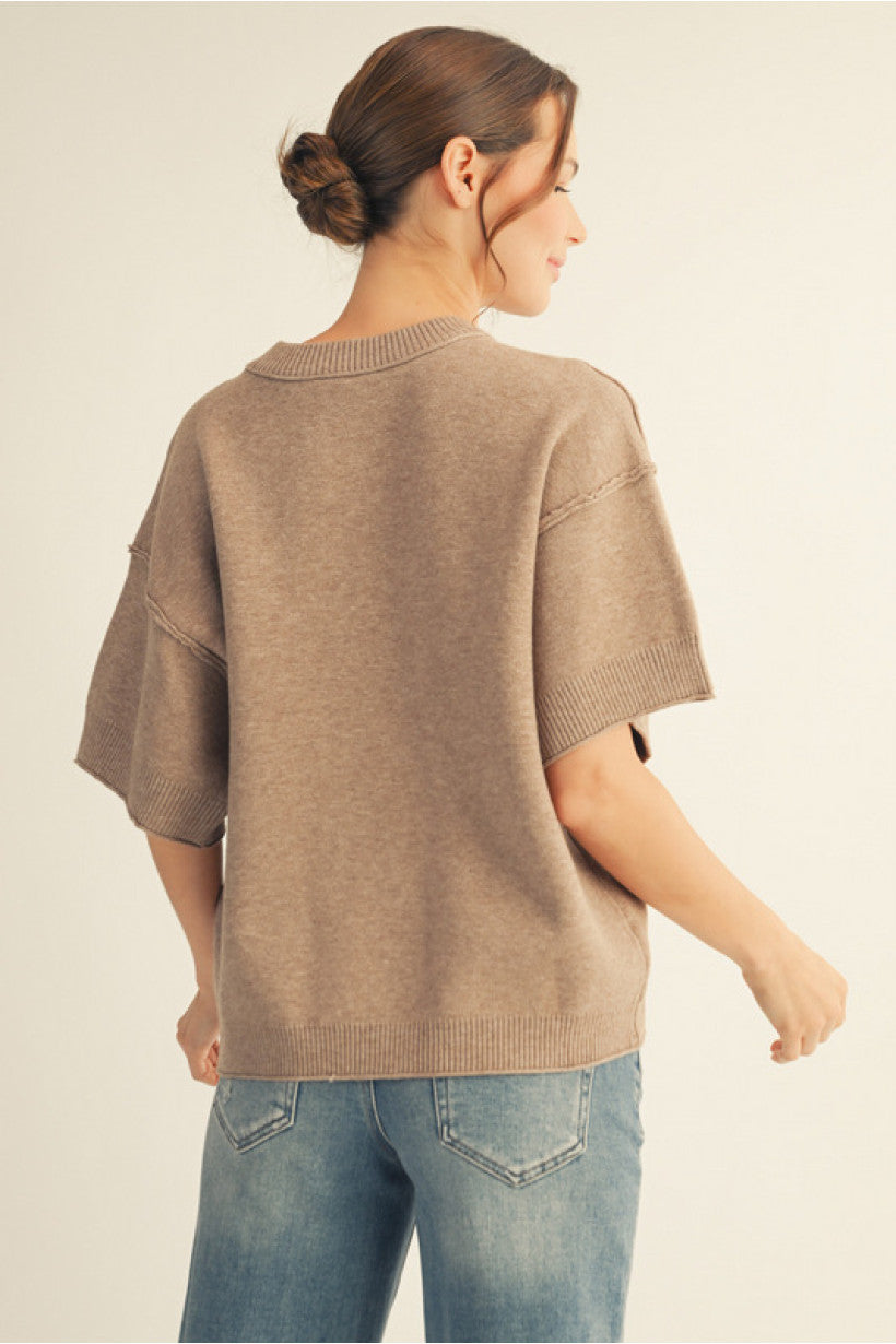 Cozy Espresso Short-Sleeve Sweater