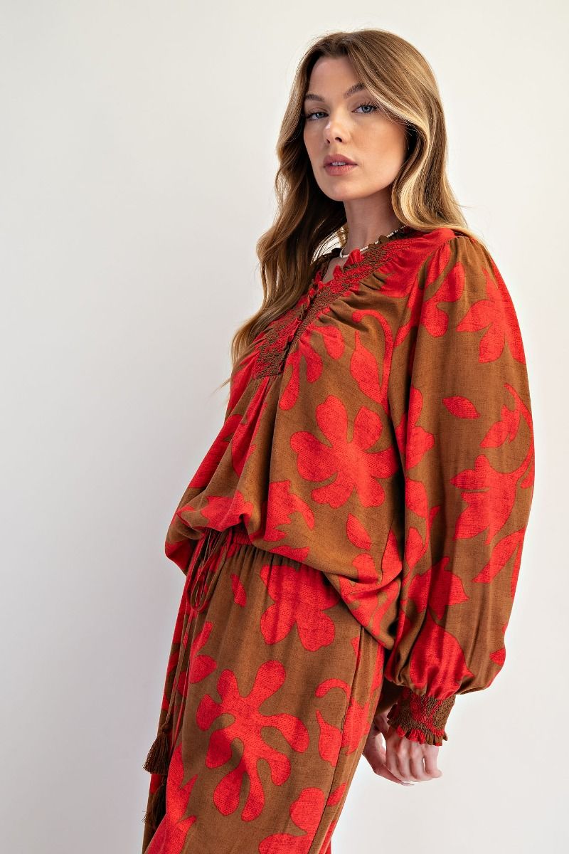 Autumn Petals Wide-Leg Pants