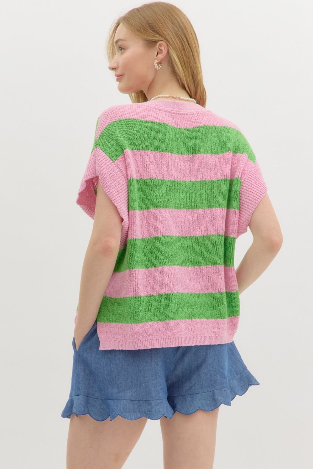 Pink & Green Striped Sweater