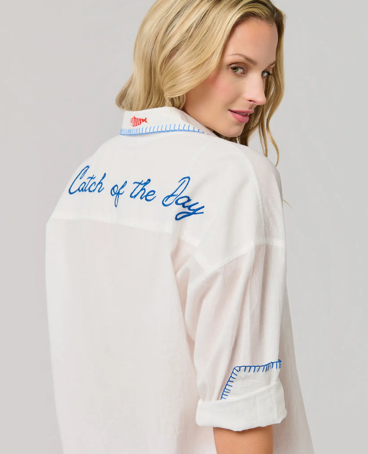 Catch of the Day Button Down Shirt Dress