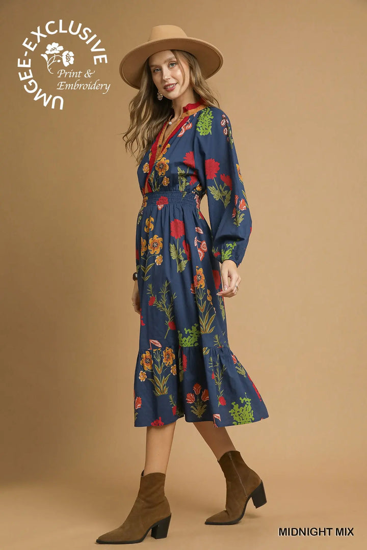 Night Garden Artisan Midi Dress