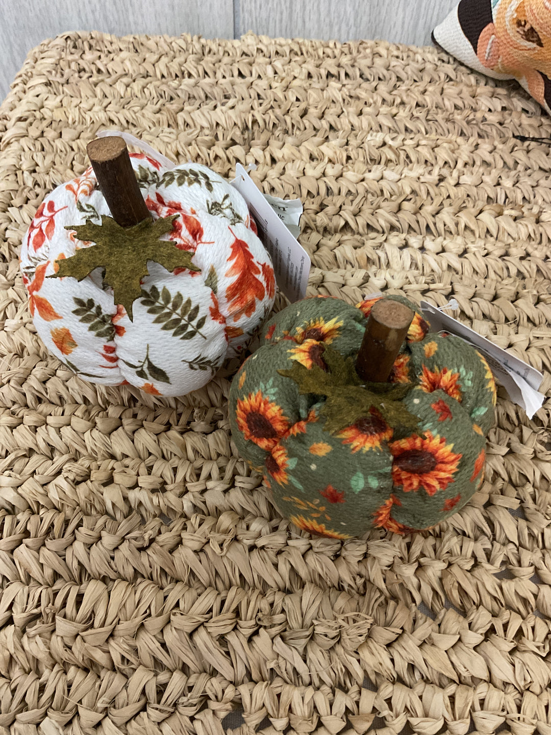 Fabric Pumpkins with Wood Stem