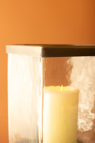 Antique Brass & Glass Square Hurricane Candle Holders