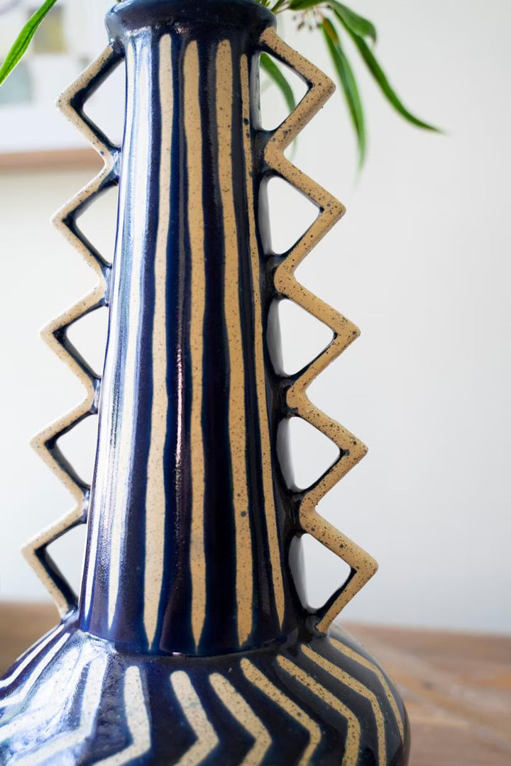 Indigo Zigzag Ceramic Vase