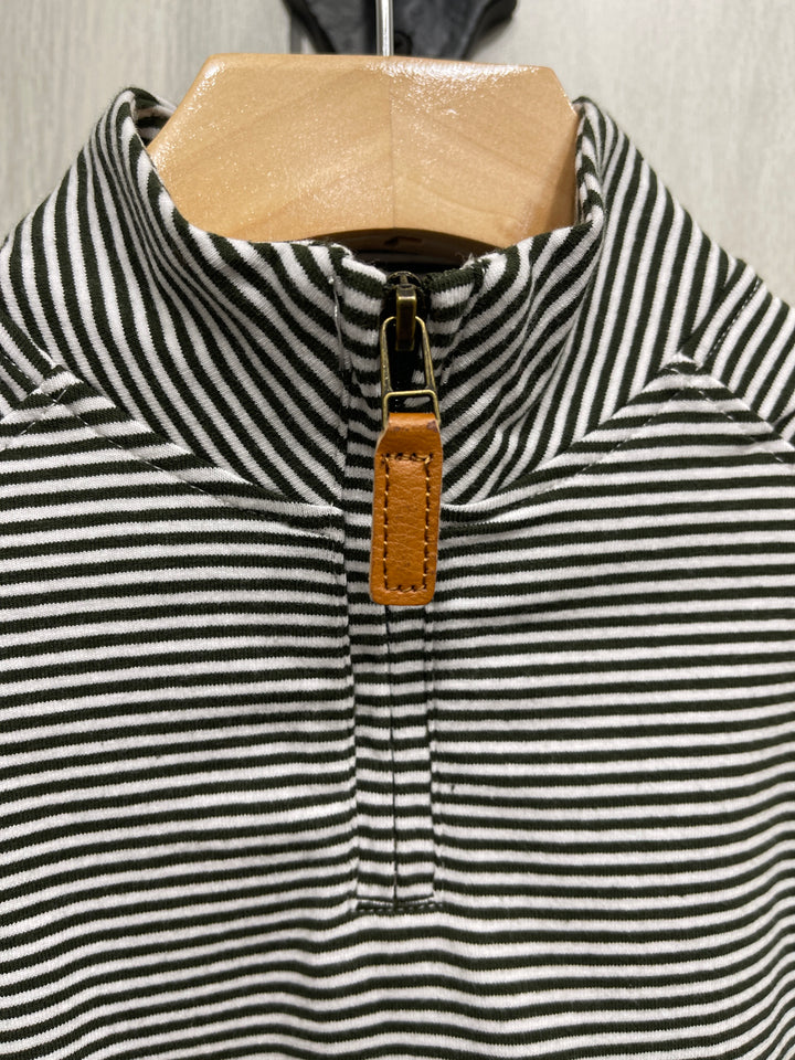 Olive Striped Quarter Zip - Kids