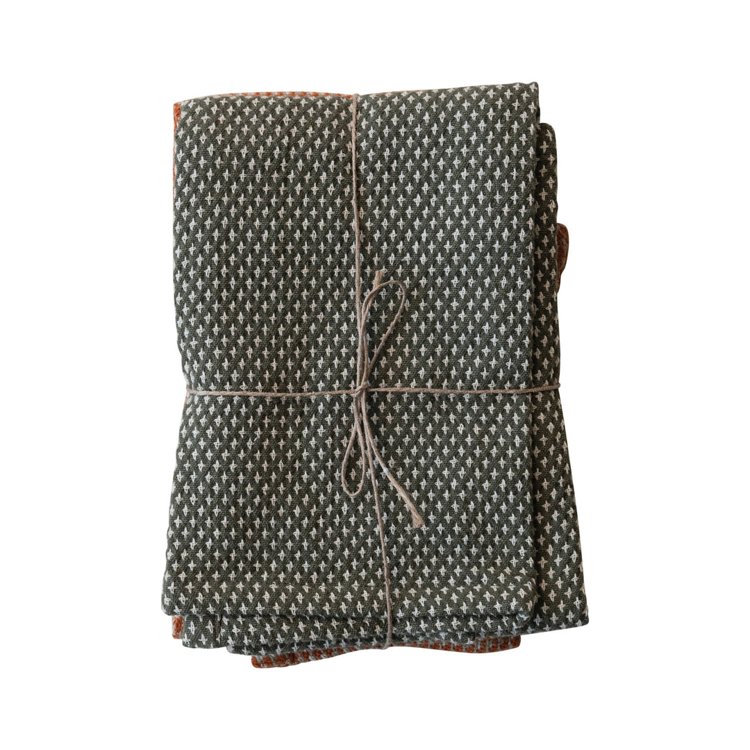 Autumn Houndstooth Dish Towel Set – Rust & Green (Set of 2)