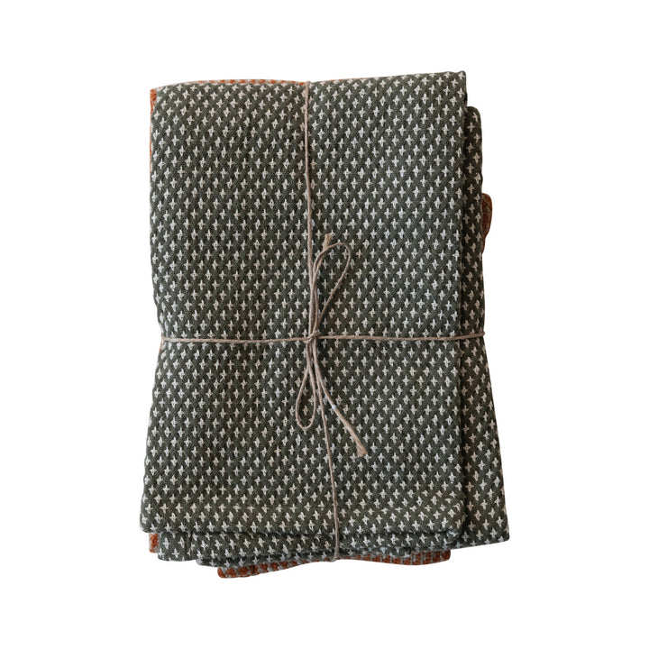 Autumn Houndstooth Dish Towel Set – Rust & Green (Set of 2)