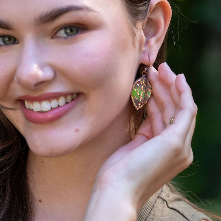 Patina Engraved Copper Earrings