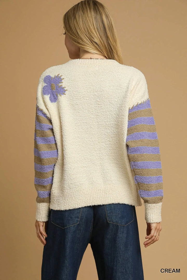 Flower Power Striped Sleeve Sweater
