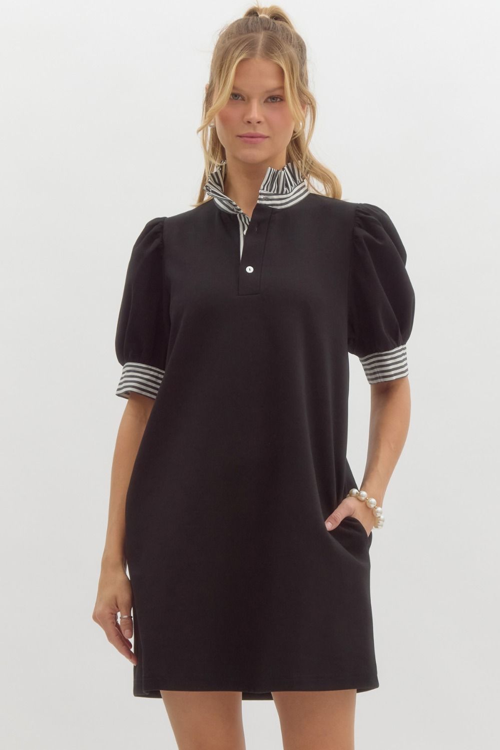 Short Sleeve Polo Dress with Stripes
