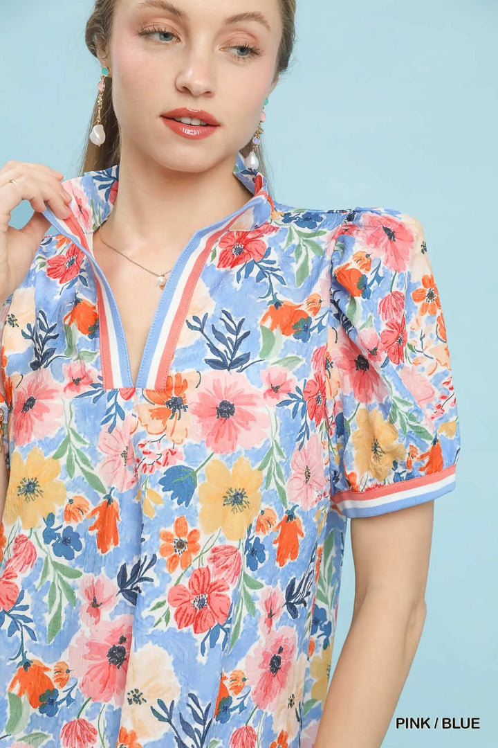 Summer Bloom Contrast Trim Mini Dress