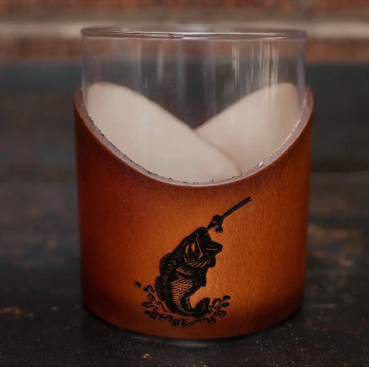Lowball Glass with Genuine Leather Holder